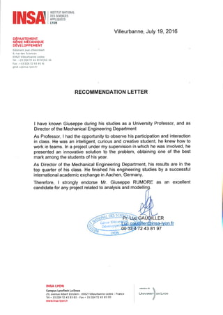 Recommendation Letter from Luc Gaudiller