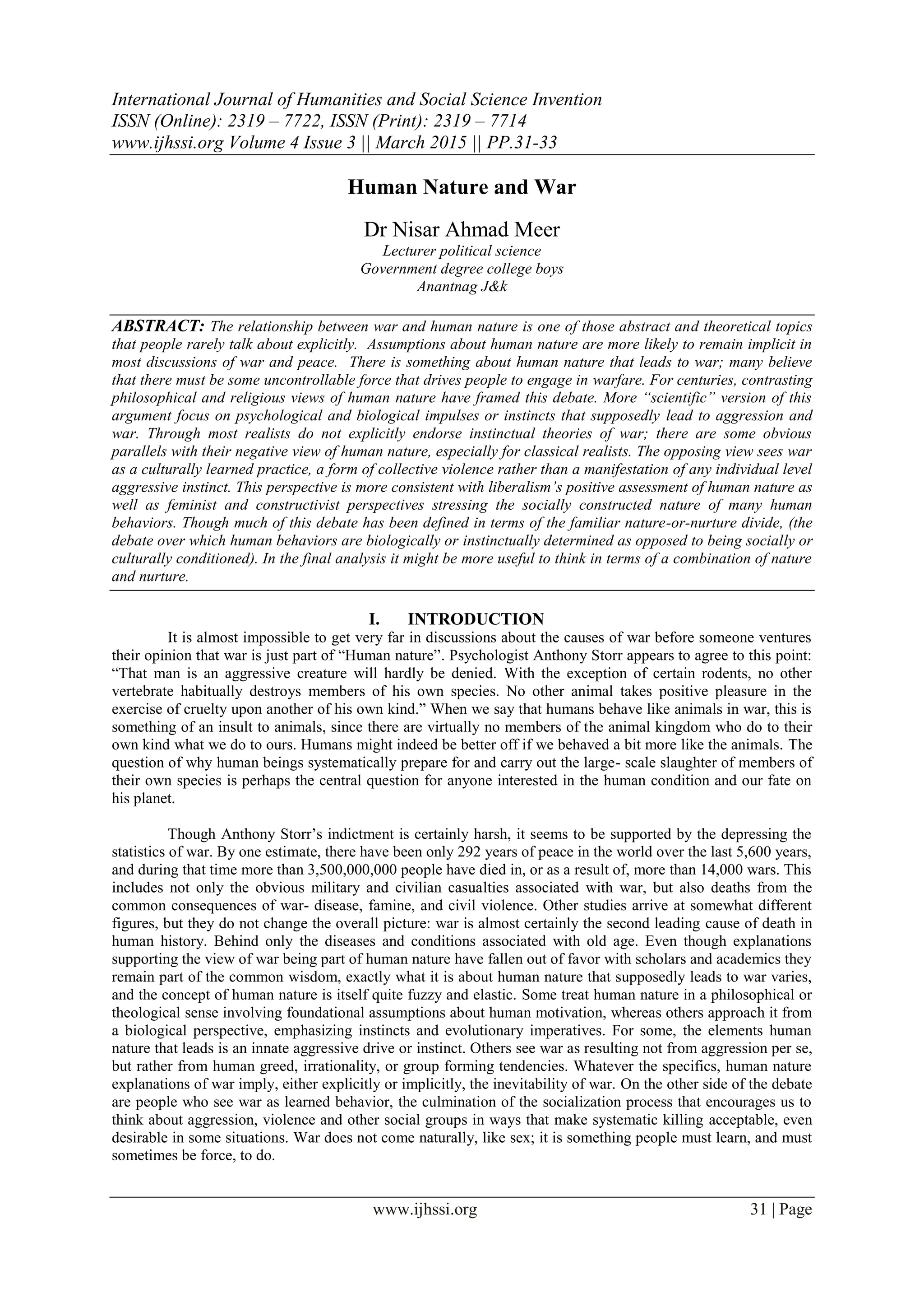 Human Nature and War | PDF