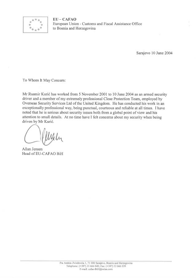 recommendation letter eu cafao close protection officer how to end letter of recommendation