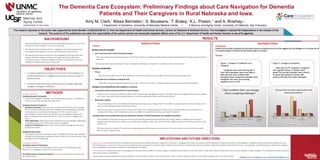 The Dementia Care Ecosystem: Preliminary Findings about Care Navigation for Dementia
Patients and Their Caregivers in Rural Nebraska and Iowa.
Amy M. Clark,1
Alissa Bernstein,2
S. Bonasera,1
T. Braley,1
K.L. Possin, 2
and A. Bowhay,1
1 Department of Geriatrics, University of Nebraska Medical Center / 2 Memory and Aging Center, University of California, San Francisco
METHODS
RESULTS
IMPLICATIONS AND FUTURE DIRECTIONS
BACKGROUND
• Access to healthcare professionals who provide ongoing supportive services and
education to family caregivers is scarce in rural areas.
• The Dementia Care Ecosystem (DCE) is a telephone and web-based Dementia
Care program that augments primary care with dementia-focused care.
• The intervention includes trained Care Team Navigators (CTNs) who work with
patients and their caregivers, known as the dyad, and provide referrals to
community resources, educate caregivers on behavior management, and are
available to problem solve issues as they arise.
The research reported on this poster was supported by Grant Number 1C1MS331346-01-11 from the Department of Health and Human Services, Centers for Medicare & Medicaid Services. The investigators retained full independence in the conduct of this
research. The contents of this publication are solely the responsibility of the authors and do not necessarily represent official views of the U.S. Department of Health and Human Services or any of its agencies.
OBJECTIVES
• To report qualitative research on the barriers that facilitators of
quality dementia care navigation encounter as well as scope of
practice issues.
• To report preliminary quantitative research findings regarding
change in caregiver confidence
Qualitative Research
Qualitative Research Participants:
• 9 Care Team Navigators working in the Dementia Care Ecosystem, 3 in Nebraska
and 6 in the San Francisco Bay Area. Ages 22-41.
Qualitative Research Procedures:
• Qualitative Interviews: Interviews were conducted with all CTNs in the Dementia
Care Ecosystem to identify barriers and strategies when working with rural dyads.
Interviews were conducted with both groups of CTNs in order to assess
commonalities in work and identify specific issues and navigation approaches
when working with rural dyads. Results focus only on rural care navigation and
issues.
• Direct Observation: Observations were conducted at 16 Care Navigator debriefings
to identify key issues that arose during rural care navigation.
• Analysis of CTN Records: Reports in the online workflow management tool were
reviewed for themes.
Qualitative Data Analysis:
• Interview transcriptions, observation notes, and dashboard entries were analyzed
through the coding program Dedoose by two members of the research team using
Grounded Theory methodology.
Quantitative Research
Quantitative Research Participants:
22 rural participants in the study, based on Rural-Urban Commuting Area Codes
(RUCAs), 11 in navigated care and 11 in survey of care.
Quantitative Data and Analysis Procedures: 6 month survey data was analyzed using
descriptive analysis.
Qualitative Findings
Participants
Care Team Navigators reflected on their experiences providing care for rural dyads and identified population characteristics and common barriers to care
that shaped navigation strategies
Analysis
Barriers to care for rural dyads
• Lack of resources due to social and physical isolation
“There was nobody who was willing to come out that far to his house. He felt physically and emotionally isolated because of having a loved one who is
really sick.”
“He was basically doing everything on his own, washing her, bathing her, caring for her, spending 24 hours a day with her.”
Population characteristics
• Privacy
“They are more private. Some of them are farmers and ranchers and are more secluded. They are used to being on their own.”
• Independence and resistance to asking for help
“They want to do everything by themselves. They don’t want to ask for help. The caregiver does not want to burden family and friends.”
Strategies for providing effective care navigation in rural areas
• Learning the social and physical context of rural participants
“I listen to them and find out information about what’s around to get a geographical picture. I ask them about their neighborhood, how close people
are to them, questions to find out where they live. I look at the population to give myself a better picture.”
• Relationship-building
“You just really have to focus on building that relationship, because trust is a big element in that. With a rural participant it’s almost waiting it out in
terms of just building that relationship and trust first.”
“Because they are so out there and a lot of them don’t have a lot of support, getting our phone calls is something that they look forward to. It is
someone who they can tell everything to, and vent, whether it’s about their stresses or just about the patient.”
•Locating relevant and accessible resources and educational materials to create individualized care navigation approaches
“We identified a component of long term care insurance and found grants that provide ways that a family, friend, or neighbor can be paid as a
caregiver when the dyad doesn’t have access to other paid caregivers in their area. They have their neighbors come over and they pay them to help
provide care.”
“We have to be more creative. If I recommend a support group and they have to drive two hours, it’s not very realistic, so we hook them up with
online or phone support groups.
Quantitative Findings
Participants
Preliminary survey data comparing rural participant responses at baseline and at 6 months suggests that Care Navigation in rural areas has led
to increased caregiver confidence and decreased caregiver uncertainty.
Analysis
• Qualitative results demonstrate that to most effectively serve dementia patients and their caregivers in rural areas, a navigated care model must address and be adaptive to the specific needs of this demographic in regards to their sociocultural characteristics and
their limited access to resources and services due to physical and social isolation. In order to better tailor the intervention to rural dementia patients, members of the Care Ecosystem clinical team of nurses, social workers, and pharmacists are refining care navigator
role responsibilities and escalation protocols for working with rural dyads.
• Quantitative results demonstrate that Care Navigation in rural areas has the ability to increase caregiver confidence and certainty in their work, which is often done without the benefit of the resources available to urban caregivers. As enrollment continues to grow, a
more robust analysis is anticipated.
• Future analysis will assess differential outcomes between rural and urban enrollees in the Care Ecosystem study, as well as satisfaction with the intervention amongst urban and rural enrollees.
Contact: amym.clark@unmc.edu, alissa.bernstein@ucsf.edu
 