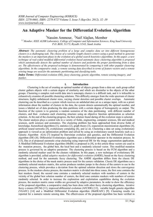 An Adaptive Masker for the Differential Evolution Algorithm | PDF