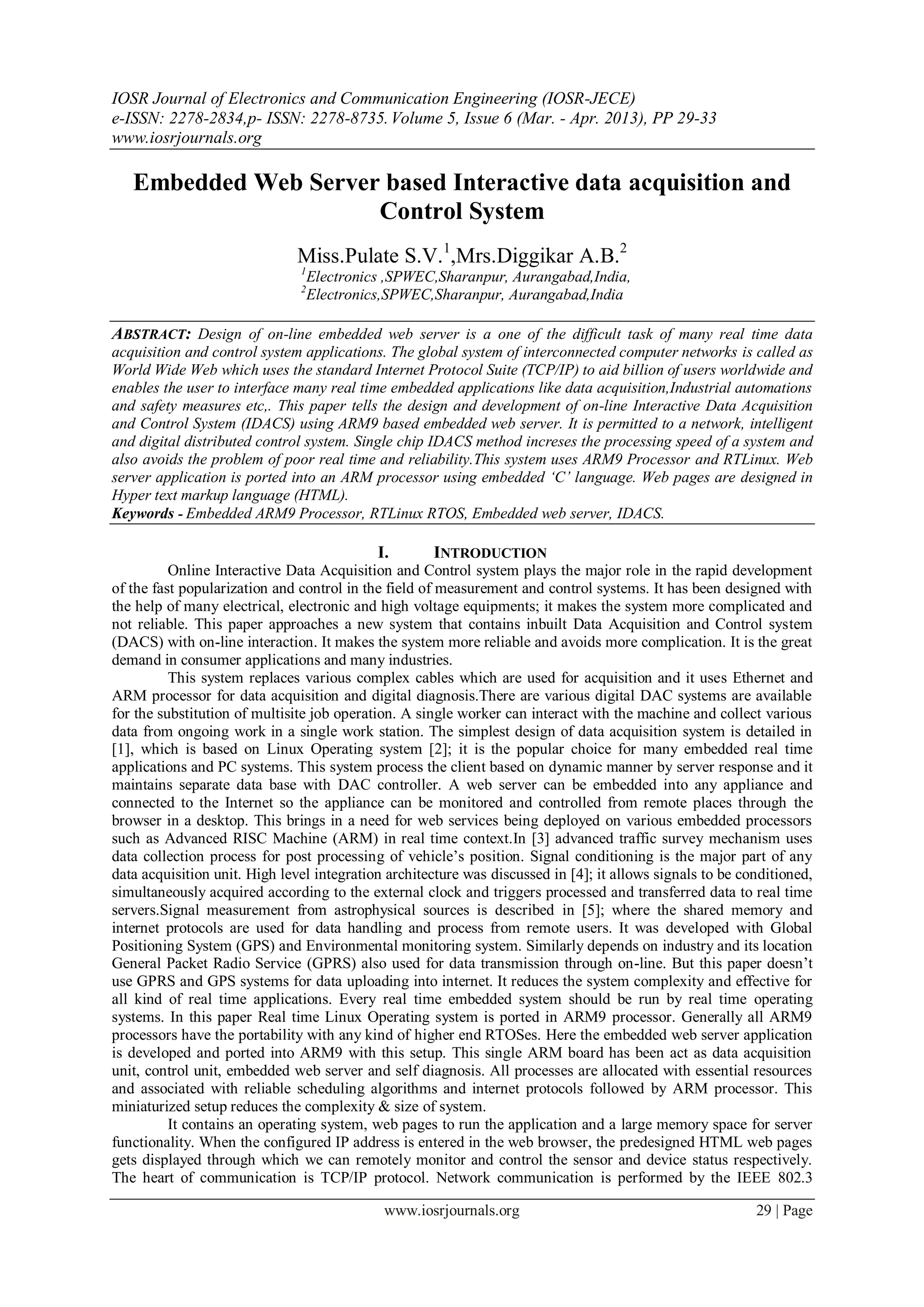 Embedded Web Server based Interactive data acquisition and Control ...