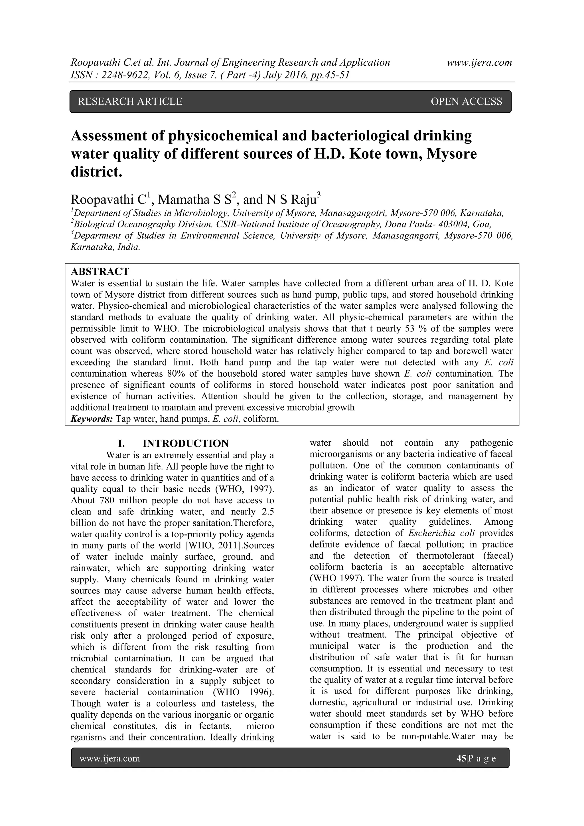 Assessment of physicochemical and bacteriological drinking water ...