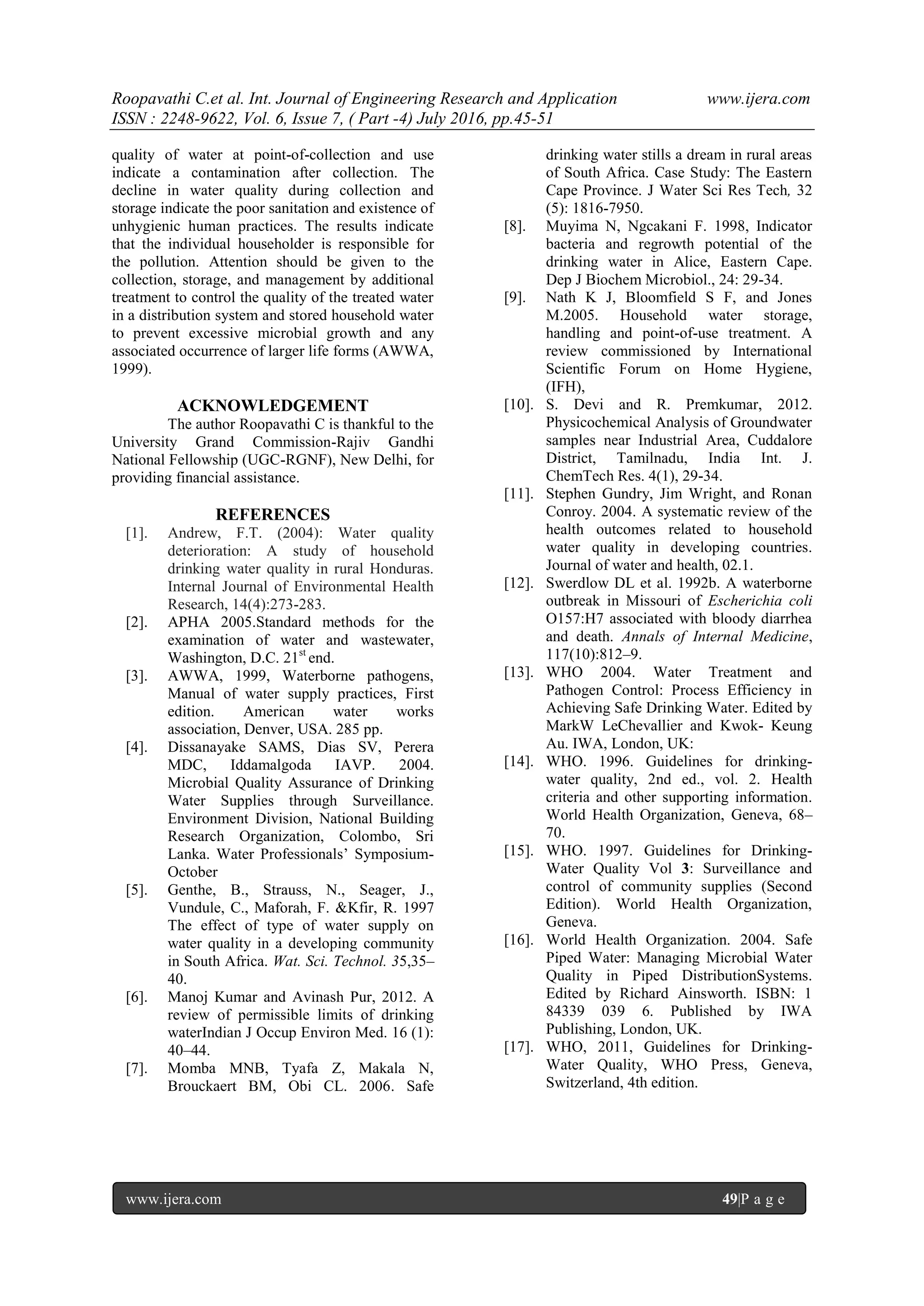 Assessment of physicochemical and bacteriological drinking water ...