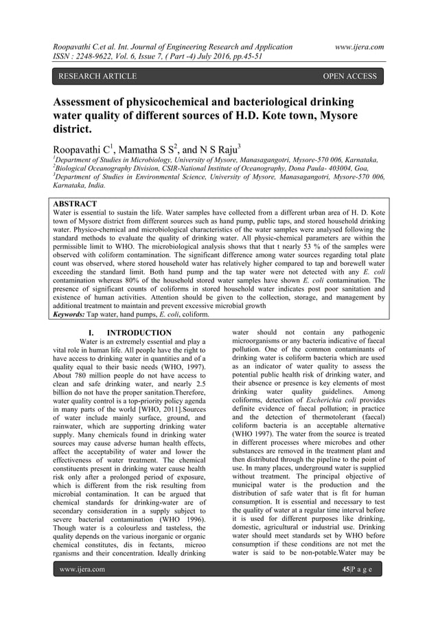 Assessment of physicochemical and bacteriological drinking water ...
