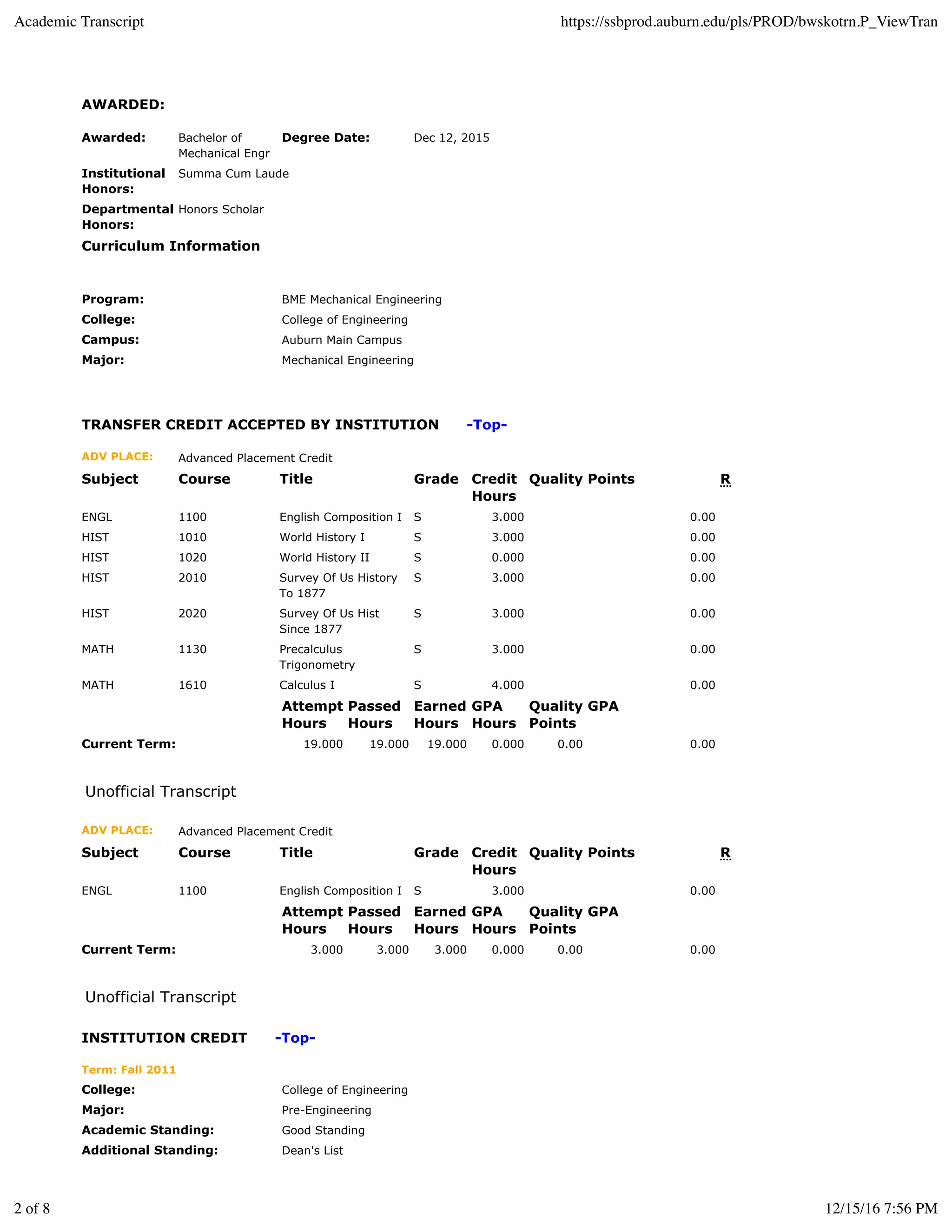 Academic Transcript | PDF