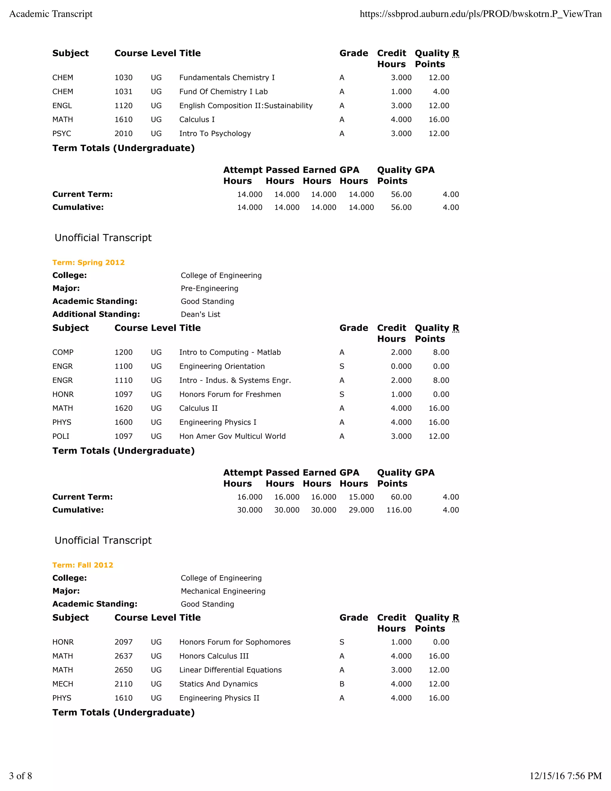 Academic Transcript | PDF