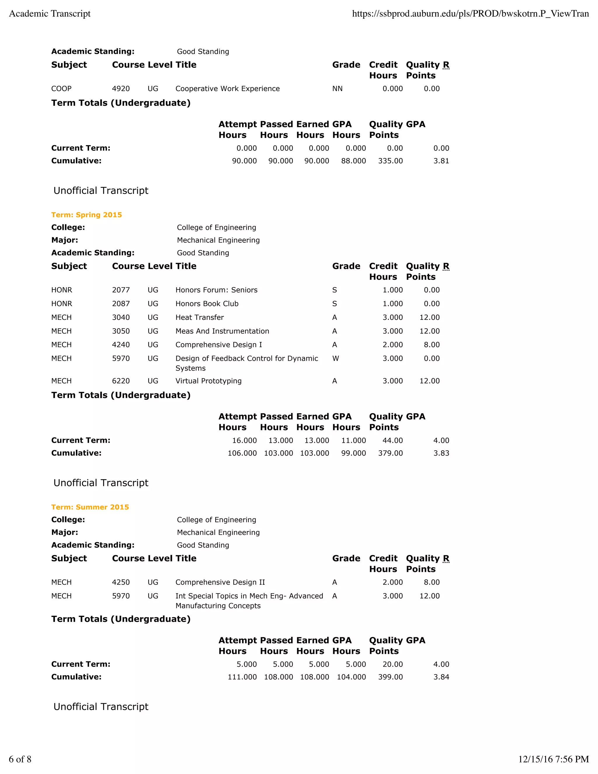 Academic Transcript | PDF