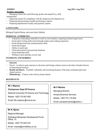 Zim Cv.pdf Curriculum Vitae For Wisdom Chibanda ammended saaz add | PDF