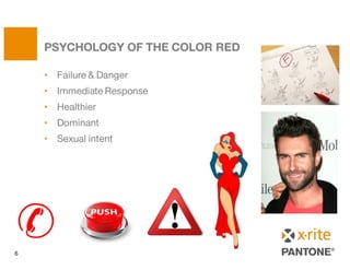 • Failure & Danger
• Immediate Response
• Healthier
• Dominant
• Sexual intent
PSYCHOLOGY OF THE COLOR RED
6
 