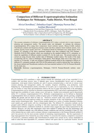 Comparison of Different Evapotranspiration Estimation Techniques for ...