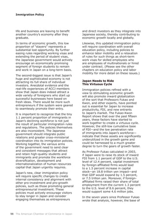 !"#$%&#'()*+$,"*&-#'$./$,.&&#')#$(+$0*1*+
!""#$%&'#()*+(,#-.
*+.2"#'$).3+2'456$#).+.&4$*/2#'$2"#4$
7'*83*2#9
:+$2#'&6$./$#).+.&()$7'.;2"<$2"(6$=.;$
1'.1.'2(.+$./$>62*4#'6?$'#1'#6#+26$*$
63-62*+2(*=$=.62$.11.'23+(249$@4$/3'2"#'$
#*6(+7$'3=#6$'#7*'8(+7$;.'A(+7$B(6*6$*+8$
#C2#+8(+7$2"#$1#'(.8$./$6238#+2$B(6*6<$
2"#$0*1*+#6#$7.B#'+&#+2$;.3=8$*)2(B#=4$
#+).3'*7#$*+$#).+.&()*==4$1'.&(6(+7$
6#7&#+2$./$/.'#(7+$6238#+26$2.$'#&*(+$
*+8$;.'A$(+$0*1*+$.+$*$=.+7D2#'&$-*6(69$$
!"#$6#).+8D-(77#62$(663#$(6$2"*2$0*1*+56$
"37#$*+8$6.1"(62()*2#8$#).+.&4$(6$+.2$
*22'*)2(+7$(26$/3==$6"*'#$./$(+8(B(83*=$
(+B#62.'69$%+#)8.2*=$#B(8#+)#$*+8$2"#$
'#*=D=(/#$#C1#'(#+)#6$./$%,,0$&#&-#'6$
6".;$2"*2$0*1*+$8.#6$(+8##8$*22'*)2$*$
;(8#$B*'(#24$./$/.'#(7+#'6$;".$62*'2$31$
63))#66/3=$-36(+#66#6$"#'#$-*6#8$.+$
/'#6"$(8#*69$!"#'#$;.3=8$-#$&.'#$63)"$
#+2'#1'#+#3'6$(/$2"#$6462#&$;#'#$7#*'#8$
2.$6#*&=#66=4$1'.&.2#$2"#('$#+2'49$
:2$(6$(&1.'2*+2$2.$'#).7+(E#$2"*2$2"#$2(+4$
F9F$1#')#+2$1'.1.'2(.+$./$(&&(7'*+26$(+$
0*1*+56$8#)=(+(+7$;.'A/.')#$(6$+.2$G362$
2"#$'#63=2$./$1*'2()3=*'$(&&(7'*2(.+$'3=#6$
*+8$'#73=*2(.+69$!"#$1.=()(#6$2"#&6#=B#6$
*'#$*=6.$(+).+6(62#+29$!"#$0*1*+#6#$
7.B#'+&#+2$6".3=8$(+2#7'*2#$13-=()$
'#=*2(.+6$*+8$7'#*2#'$)'.66D&(+(62#'(*=$
)..'8(+*2(.+$(+2.$(26$(&&(7'*2(.+$1.=()(#69$
H.'A(+7$2.7#2"#'<$2"#$B*'(.36$*'&6$
./$2"#$7.B#'+&#+2$+##8$2.$6#+8$)=#*'$
*+8$).+6(62#+2$B*7#6$2"*2$*22'*)2$
*+8$'#2*(+$"(7"DI3*=(24$6238#+26$*+8$
(&&(7'*+26$*+8$1'.&.2#$2"#$;.'A/.')#$
(+2#'+*2(.+*=(E*2(.+$./$"3&*+$'#6.3')#6$
)*1(2*=$2"*2$0*1*+$3'7#+2=4$'#I3('#69
0*1*+56$+#;<$)=#*'$(&&(7'*2(.+$1.=()4$
(+2#'+*=$).+6(62#+)4$*+8$*=(7+&#+2$;(2"$
.2"#'$1'.D(+B#62&#+2$*+8$1'.D7'.;2"$
1.=()(#6<$63)"$*6$2".6#$1'.&.2(+7$7#+#'*=$
#+2'#1'#+#3'(*=$(+B#62&#+29$!"#6#$
1.=()(#6$&362$*)2(B#=4$#+).3'*7#$B(6(2.'6$
2.$62*4$=.+7#'$(+$0*1*+$*+8$).+6(8#'$
#+7*7(+7$2"#&6#=B#6$*6$#+2'#1'#+#3'6$
*+8$8('#)2$(+B#62.'6$*6$2"#4$(+2#7'*2#$(+2.$
0*1*+#6#$6.)(#24<$2"#'#-4$).+2'(-32(+7$2.$
#).+.&()$7'.;2"$=.)*==4$*+8$7=.-*==49$
J(A#;(6#<$2"(6$318*2#8$(&&(7'*2(.+$1.=()4$
;(==$'#I3('#$)..'8(+*2(.+$;(2"$.B#'*==$
#83)*2(.+$1.=()4<$(+)=38(+7$1.=()(#6$2.$
#+"*+)#$=*-.'$&.-(=(24$*+8$*$'#=*C*2(.+$
./$'3=#6$/.'$63)"$2"(+76$*6$6".'2D2#'&$
;.'A$B(6*6$/.'$6A(==#8$#&1=.4##6$;".$
*'#$#&1=.4##6$./$&3=2(+*2(.+*=6$.'$"('#8$
3+8#'$).+2'*)29$KL=#*6#$6##$2"#$.2"#'$
)"*12#'6$.+$#83)*2(.+$1.=()4$*+8$=*-.'$
&.-(=(24$/.'$&.'#$8#2*(=$.+$2"#6#$(663#69M$
/&0&)*12234*'(*5#32**
67#4*8#%'9(94*:.-,2*
B(#;$2.$62(&3=*2(+7$#).+.&()$7'.;2"$
;(==$*=6.$1'.&.2#$(+;*'8$7=.-*=(E*2(.+$
./$2"#$6.'2$2"*2$L'./#66.'6$N3A*.$*+8$
O;.+<$*+8$.2"#'$#C1#'26<$"*B#$1.(+2#8$
.32$(6$#66#+2(*=$/.'$0*1*+$2.$(+)'#*6#$
1'.83)2(B(24<$NP:<$*+8$+#;$#+2'*+26$
2.$0*1*+56$&*'A#29$!"#$N3A*.DO;.+$
4#*'6<$2"#6#$/*)2.'6$"*B#$62*'2#8$2.$
;.'A$2.7#2"#'$2.$)'#*2#$*$B('23.36$)4)=#9$
Q.;#B#'<$2"#$62(==D=.;$)3&3=*2(B#$-*6#$
./$NP:R*+8$2"#$=.;$1#+#2'*2(.+$'*2#$
./$(&&(7'*+26$(+2.$0*1*+56$;.'A/.')#R
3+8#'32(=(E#8$(+$2"#$7'.;2"$7*&#$*+8$
).3=8$-#$"*'+#66#8$2.$*$&3)"$7'#*2#'$
8#7'##$2.$23'+$2"#$7#*'6$./$7'.;2"$/*62#'9$
%6$L'./#66.'$N3A*.$)*=)3=*2#8$(+$STTU<$
(/$0*1*+$;#'#$2.$'*(6#$(26$62.)A$./$(+;*'8$
NP:$/'.&$F9F$1#')#+2$./$VPL$2.$2"#$W9X9$
=#B#=$./$FS9Y$1#')#+2<$)*1(2*=$(+B#62&#+2$
2.$*$F9Z$1#')#+2$(+)'#*6#$(+$)*1(2*=$
2"*2$VPL$;.3=8$#C1*+8$-4$F9Z$1#')#+2<$
.'$[9Z$2'(==(.+$4#+9$.'#.B#'<$(/$/.'#(7+D
#&1=.4&#+2$/'.&$2"#$)3''#+2$F9U$1#')#+2$
;.3=8$6311.'2$6.&#$Y9]$&(==(.+$G.-69$
:+$2"#$6#B#+$4#*'6$6(+)#$L'./#66.'$N3A*.$
;'.2#$2"*2$*+*=46(6<$".;#B#'<$2"#$-*6#$./$
 