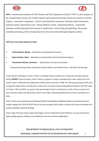 Tafe Alwar summer internship report | PDF