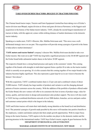 Tafe Alwar summer internship report | PDF