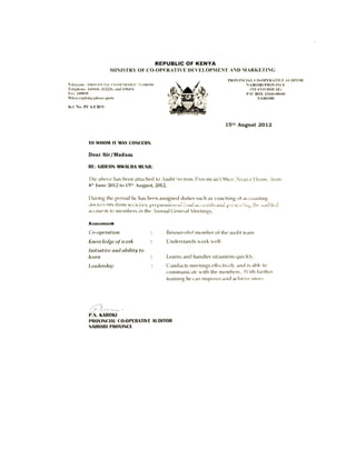 Recommendation letter.Ministry of co-operative dvlpmnt & Marketing