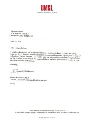 Deans List Letter
