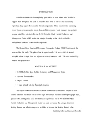 Bobwhite Quail Suitability Index and Summary Report | PDF