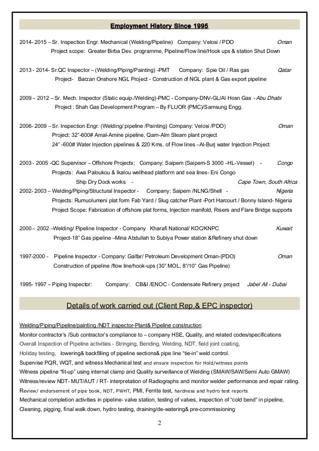 Resume Sr.QC InspectorMech.weldingpaintingpipingpipeline