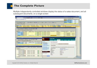 Copyright © 2015 SAPtech Solutions, Inc. All Rights Reserved. SAPtechsolutions.com
The Complete Picture
Multiple independently controlled windows display the status of a sales document, and all
subsequent documents, on a single screen
 