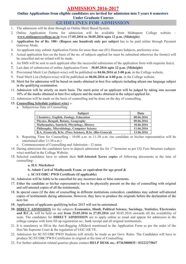 Admission 2016 Guidlines