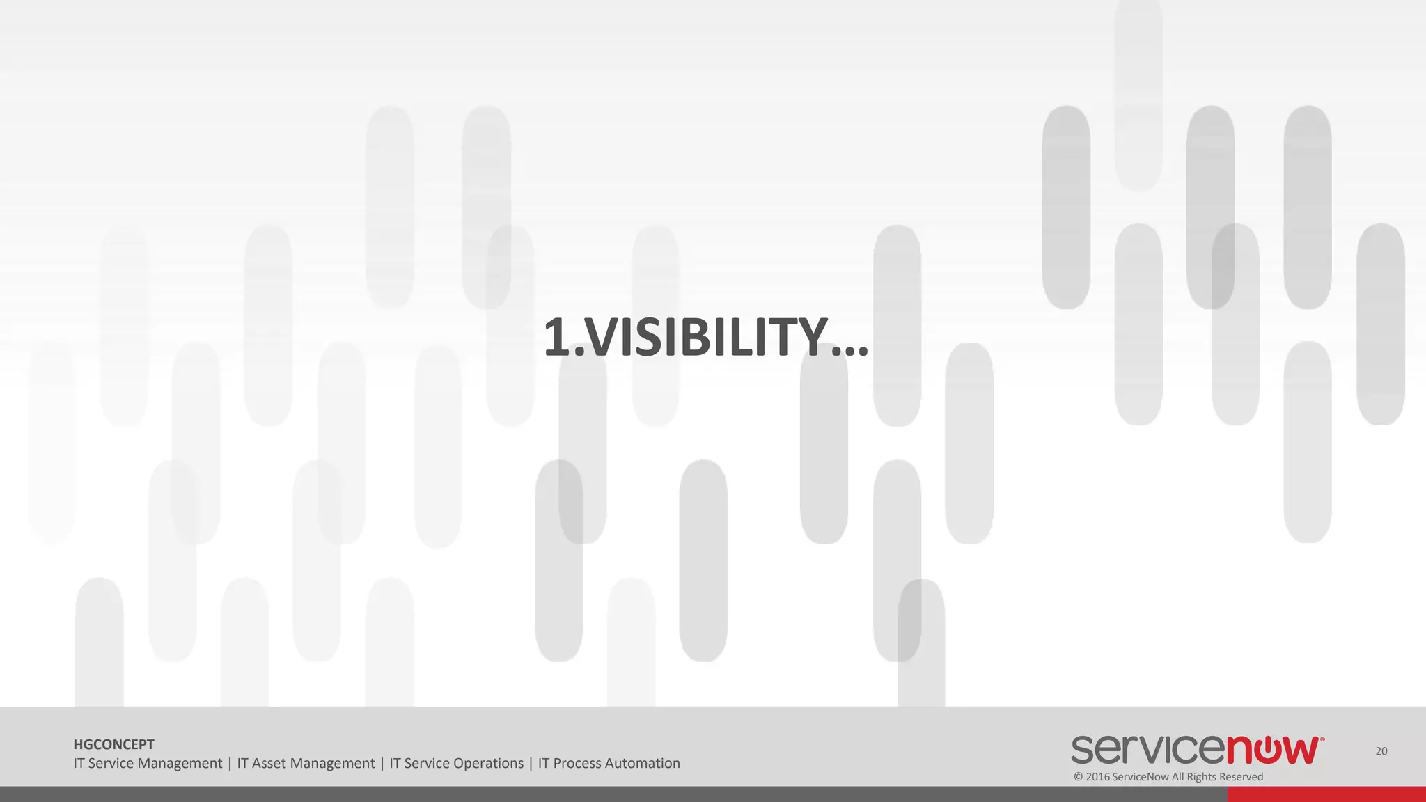 © 2016 ServiceNow All Rights Reserved
20HGCONCEPT
IT Service Management | IT Asset Management | IT Service Operations | IT Process Automation
1.VISIBILITY…
 