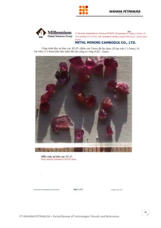 PT WAHANA PETRANUSA – Partial Review of Technologies’ Results and References
30
 