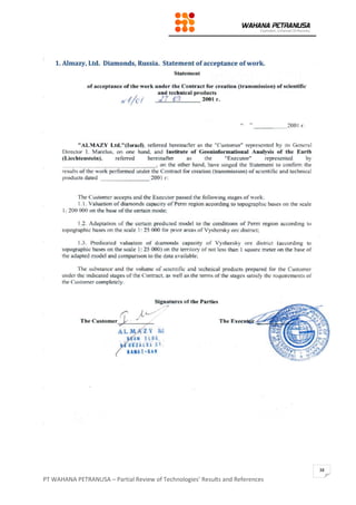 PT WAHANA PETRANUSA – Partial Review of Technologies’ Results and References
38
 