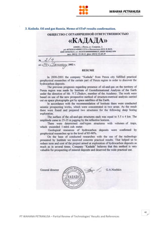 PT WAHANA PETRANUSA – Partial Review of Technologies’ Results and References
42
 