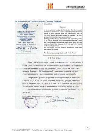 PT WAHANA PETRANUSA – Partial Review of Technologies’ Results and References
55
 