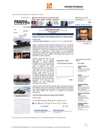 PT WAHANA PETRANUSA – Partial Review of Technologies’ Results and References
84
 