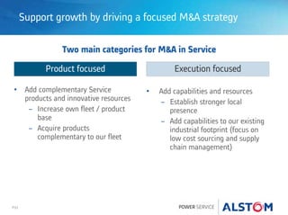 P31
Support growth by driving a focused M&A strategy
Two main categories for M&A in Service
Product focused Execution focused
• Add complementary Service
products and innovative resources
− Increase own fleet / product
base
− Acquire products
complementary to our fleet
• Add capabilities and resources
− Establish stronger local
presence
− Add capabilities to our existing
industrial footprint (focus on
low cost sourcing and supply
chain management)
 