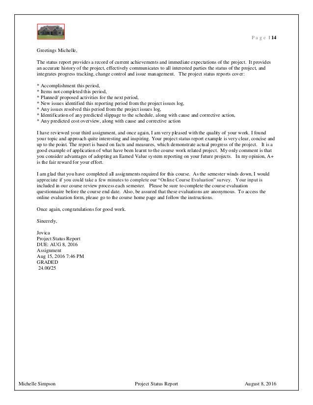 michelle simpson assignment 3 status report summary