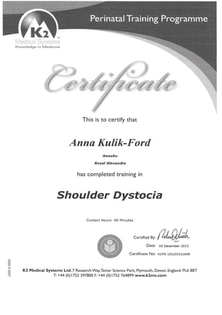 Perinatal Training Programme - Shoulder Dystocia