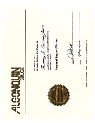 Tammy L. Cunningham PSW Certificate | PDF