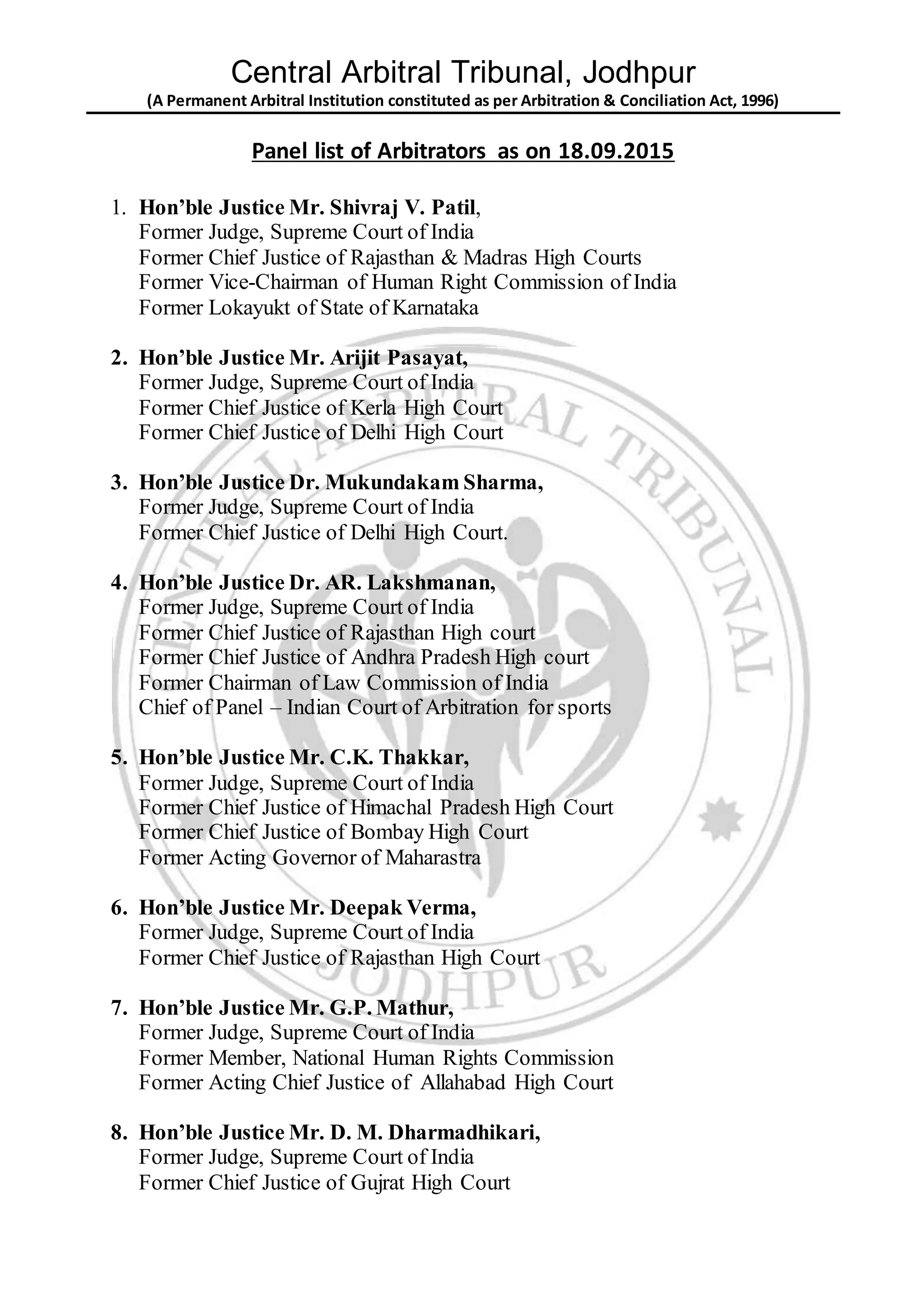 Present Panel list of Arbitrators PDF