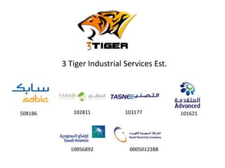 3 Tiger Industrial Services Est.
10056892
508186 103177
0005012388
102811 101621
 