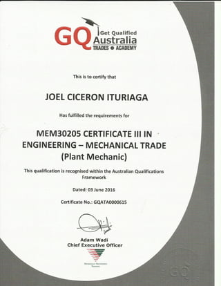 Certificate 3 in Engineering - Mechanical