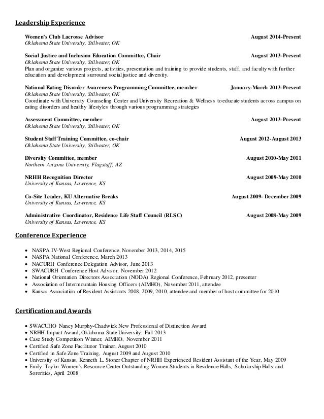 leadership experience resumes