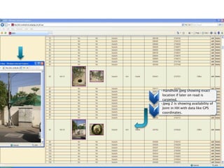 1
•Handhole jpeg showing exact
location if later on road is
carpeted.
2
•Jpeg 2 is showing availability of
Joint in HH with data like GPS
coordinates.
 