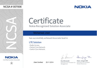 Mohamed Jrad NCSA-LTE certificate