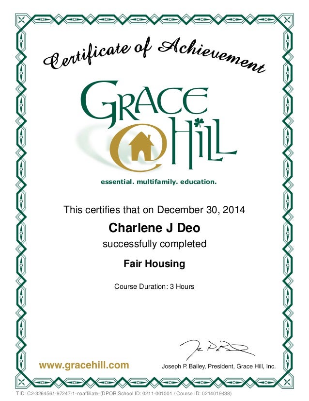 Fair Housing certificate