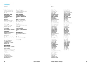 External
Andrew McNaughton
Technical Director HS2
Ltd, UK
Anne Grethe Foss
Metroselskabet
(Copenhagen Metro),
Denmark
Brian Nye
CEO Australasian Rail
Association, Australia
David Biggs
Director of Property,
Network Rail, UK
Flora Salim
RMIT University, Australia
Francis How
Director of Engineering at
ASM, Singapore
Geoff Inskip
Chief Executive, Centro,
UK
Gordon Wakeford
Managing Director
Infrastructure & Cities,
Siemens, UK
Hank Haeusler
RMIT University, Australia
Jamie Leather
Senior Transport Specialist
Asian Development Bank,
Philippines
Jon Lamonte
Chief Executive at
Transport for Greater
Manchester, UK
Contributors
Louis Thompson
Thompson, Galenson and
Associates, USA
Mark Southwell
Programme Director,
Signalling, Network Rail,
UK
Nille Juul-Sørensen
Director, Danish Design
Centre, Denmark
Paul Daly
CEO Rail Skills Australasia,
Australia
Paul Priestman
Director, Priestmangoode,
UK
Sandy Trickett
Disabled Access Advisor,
UK
TC Chew
Head of Projects, MTR,
Hong Kong
Adam Pope
Alexander Jan
Alice Berry
Alice Reis
Alvise Simondetti
Andrew Trickett
Anne Grosskopf
Anni Feng
Austin Smith
Barnaby Crawshaw
Benton Erwin
Caroline Sohie
Charlotte Schofield
Chris Luebkeman
Christian Paunon
Ciaran Elliott
Colin Stewart
Colin Williams
Corinne Swain
Daniel DiChiro
Darren Styles
Diana Hare
Ercument Basbug
Errol Tan
Fatema Karim
Francesca Birks
Franki Chiu
Hal Bransby
Harriet Garner
Helen Page
Huda Shaka
Ian Walker
James Musgrave
James Parr
Jim Gallagher
John Fagan
John Shen
Jon Hurt
Jorge Valenzuela Ortiz
Josef Hargrave
Julien Eaton
Justin Cheung
Kath Iles
Katherine Gill
Katherine Prater
Kristian Winther
Laura Doughty
Leszek Dobrovolsky
Macdara Ferris
Mark Richardson
Marzena Rolka
Matt Oxley
Michael Trousdell
Mike Byrne
Mike Evans
Mike Glover
Mike Leaford
Mohammad Tabarra
Neal Mumford
Nick Harvey
Olivia Blok
Omid Nakhaei
Paul Lynch
Paul Tonkin
Pavel Tomek
Pedro Afonso
Phil Morley
Phil Richardson
Raul Rodriguez
Ron Barker
Ross Carter
Rupert Dyer
Sam Moss
Saskia Lear
Simon Roberts
Stefan Sanders
Steve Fletcher
Susan Claris
Timothy Suen
Tom Hatton
Tony Dunn
Tony Vidago
Victor Nunez
Arup
52 53Future of Rail 2050 Foresight + Research + Innovation
 