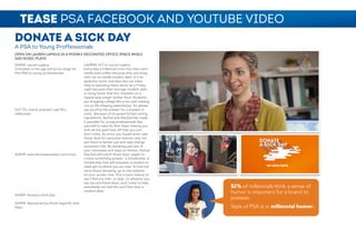 51% of millennials think a sense of
humor is important for a brand to
possess.
Style of PSA is in millennial humor.
TEASE PSA FACEBOOK AND YOUTUBE VIDEO
LAUREN: Hi I’m Lauren Lapkus
Every day a millennial cries into their venti
vanilla iced coffee because they are living
with not so vanilla student debt. It’s an
epidemic more viral than the cat video
they’re watching home alone on a Friday
night because their average student debt
is rising faster that the retweets on a
rapper/pop singer twitter feud. Students
are dropping college like a mic and missing
out on life shaping experiences. So please,
say you’ll be the answer for a student in
need. Because of its powerful fast acting
ingredients, NyQuil and DayQuil has made
it possible for young professionals like
yourself to take No Sick Days, leaving you
with all this paid time off that you just
don’t need. So since you would never take
those days for personal reasons, why not
put them to better use and help change
someone’s life. By donating just one of
your unneeded sick days on Venmo, NyQuil
DayQuil will match those days’ wages to
create something greater: a scholarship. A
scholarship that will empower a student in
need get to where you are now. To find out
more about donating, go to the website
on your screen now. This is your chance to
say I feel you man…or lady…or whoever you
say you are these days…and I want to help
somebody not feel the suck fest that is
student debt.
SUPER: Lauren Lapkus
Comedian in the age and price range for
this PSA to young professionals.
CUT TO: Overly dramatic sad 90’s
millennials.
SUPER: www.donateasickday.com/vicks
SUPER: Donate a Sick Day.
SUPER: Sponsored by (Vicks logo) No Sick
Days
DOUBLE
MEANS
DOUBLE.
DONATE A SICK DAY
A PSA to Young Proffessionals
OPEN ON LAUREN LAPKUS IN A POORLY DECORATED OFFICE SPACE WHILE
SAD MUSIC PLAYS
NyQuil & DayQuil
NO SICK DAYS.
 