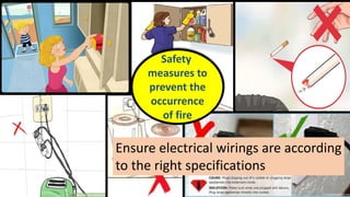 Safety
measures to
prevent the
occurrence
of fire
Ensure electrical wirings are according
to the right specifications
 