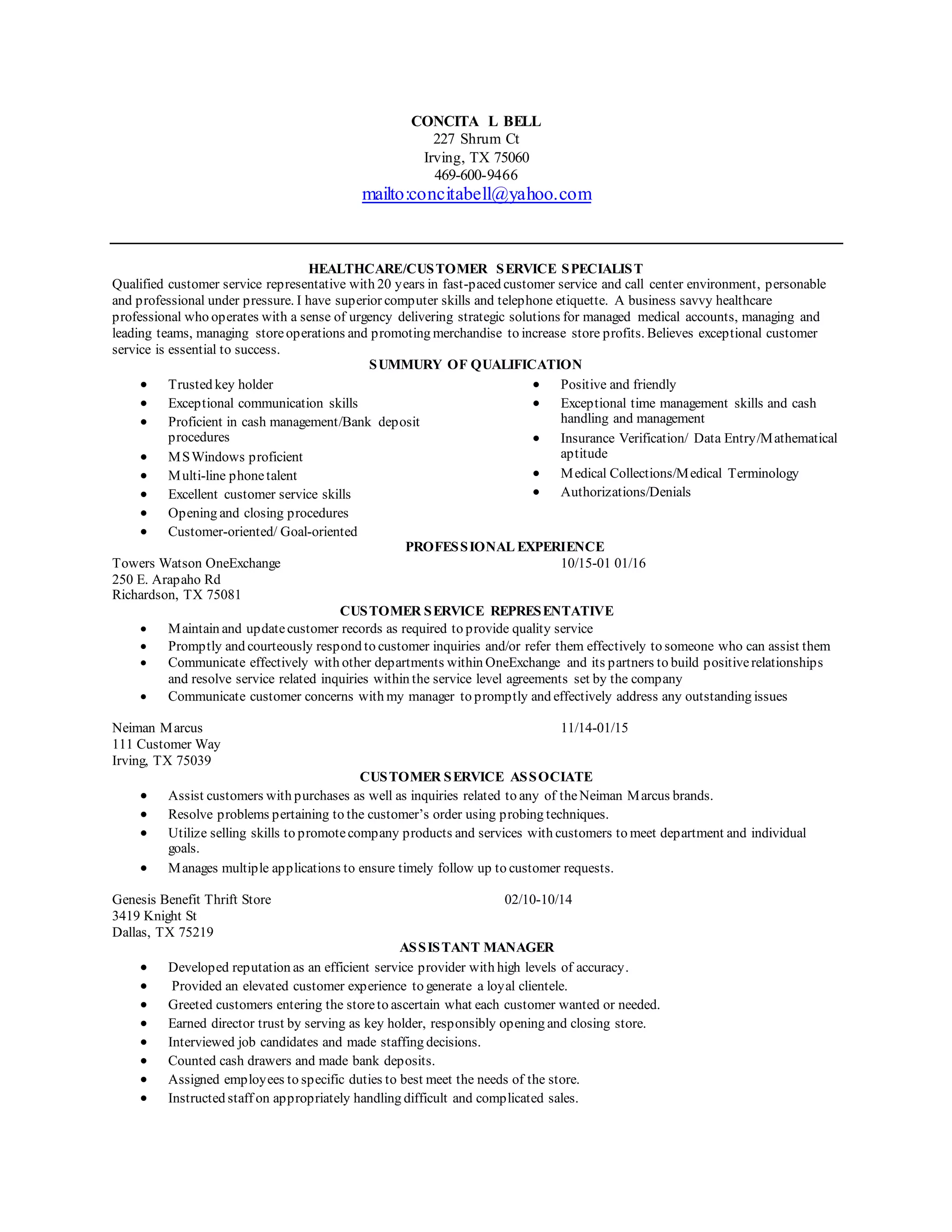Concita Bell Resume 2016.5 | DOCX