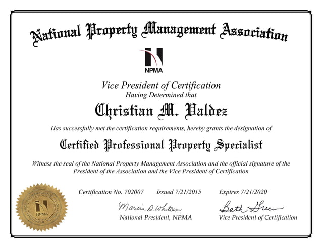 Christian M Valdez Cpps Certificate Pdf