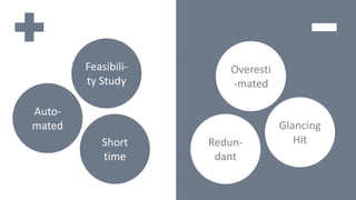 Auto-
mated
Short
time
Feasibili-
ty Study
Redun-
dant
Glancing
Hit
Overesti
-mated
 
