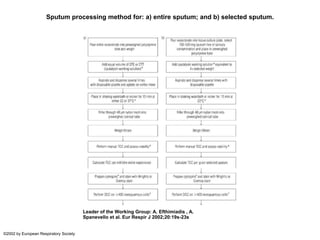 Sputum processing method for: a) entire sputum; and b) selected sputum.
Leader of the Working Group: A. Efthimiadis , A.
Spanevello et al. Eur Respir J 2002;20:19s-23s
©2002 by European Respiratory Society
 