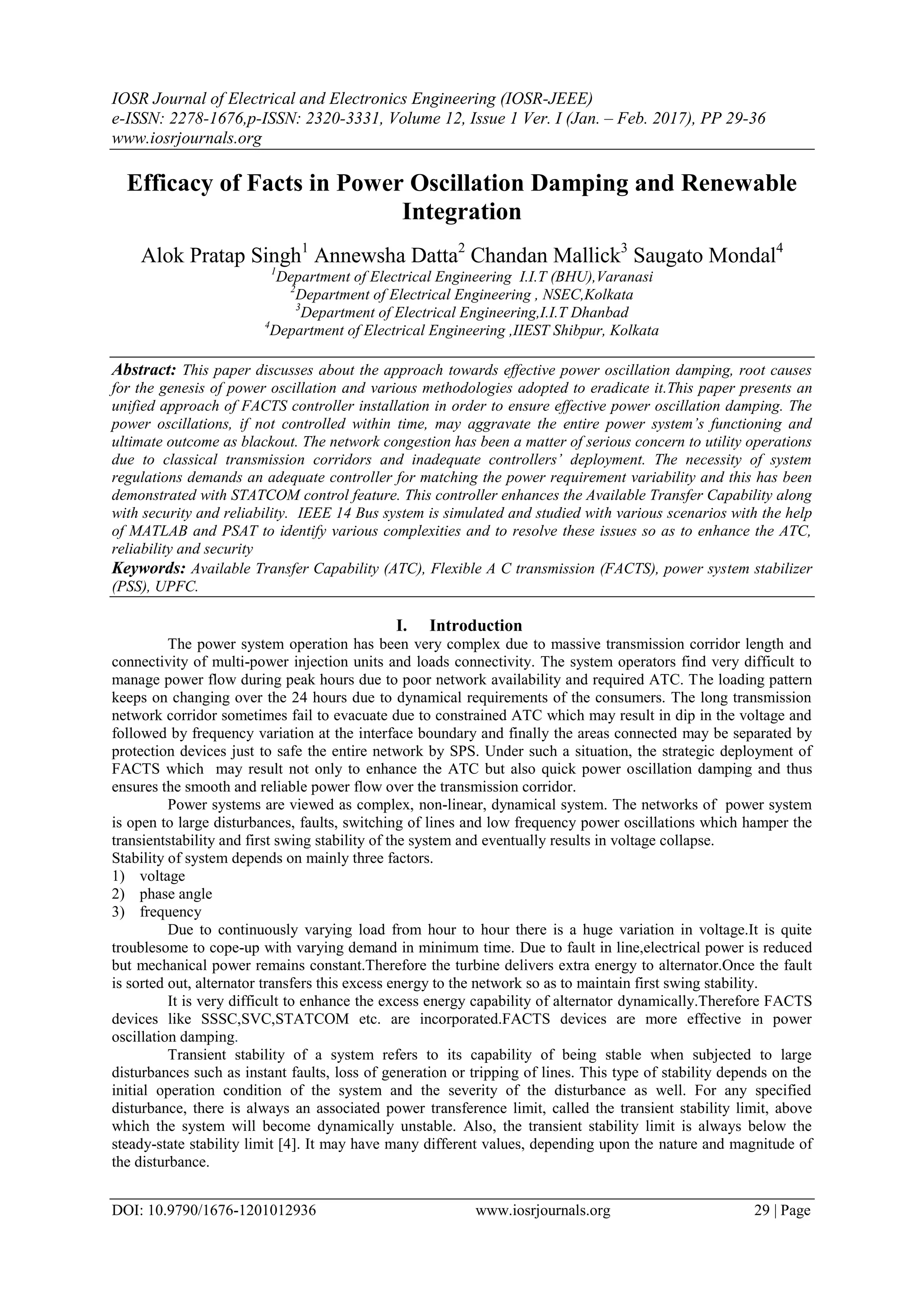 Efficacy of Facts in Power Oscillation Damping and Renewable