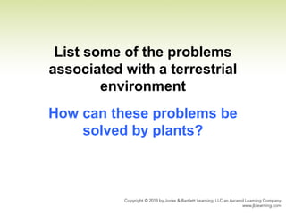 List some of the problems
associated with a terrestrial
environment
How can these problems be
solved by plants?
 